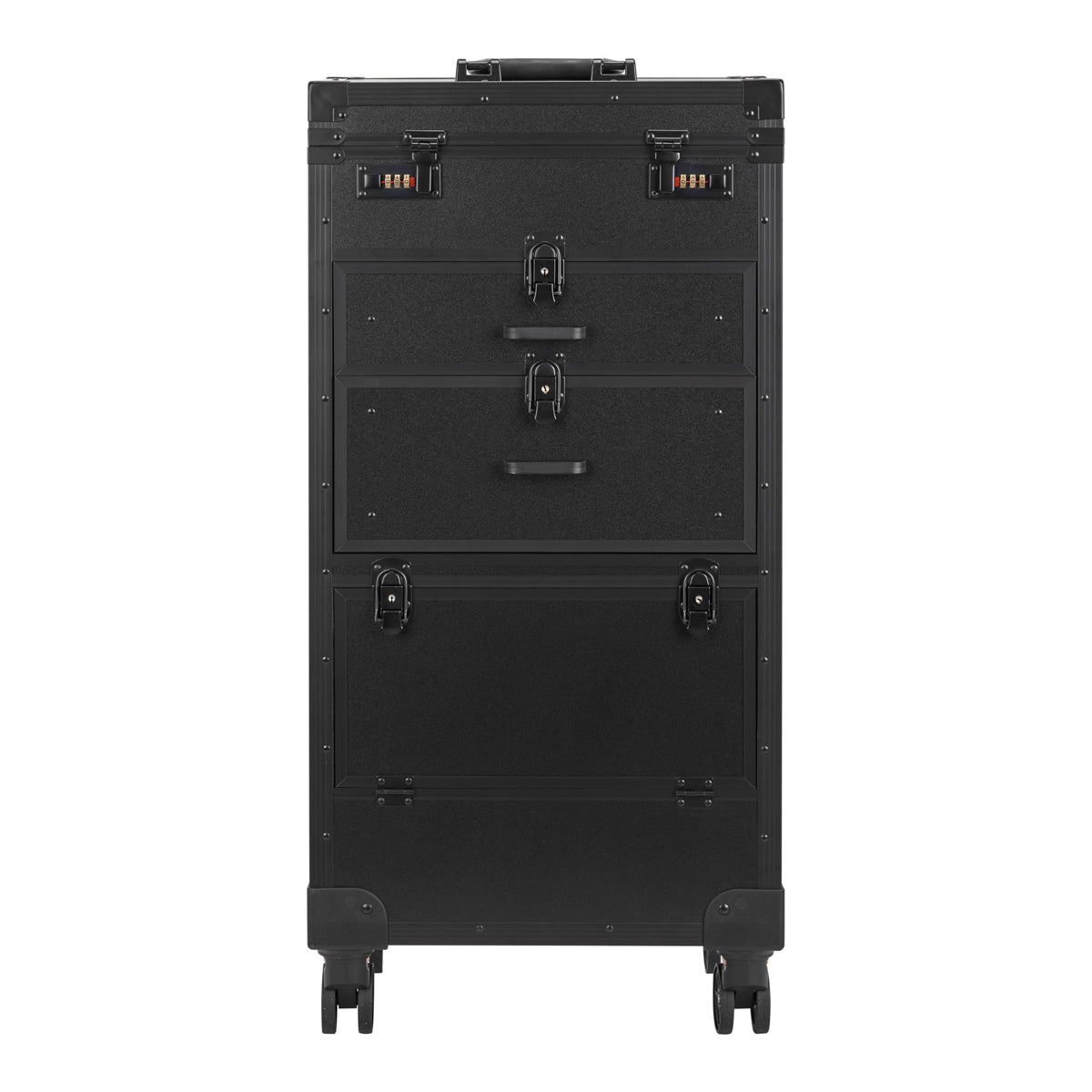 Gabbiano Mobile Hairdresser Trolley V21 Black - front view showing the storage and construction details