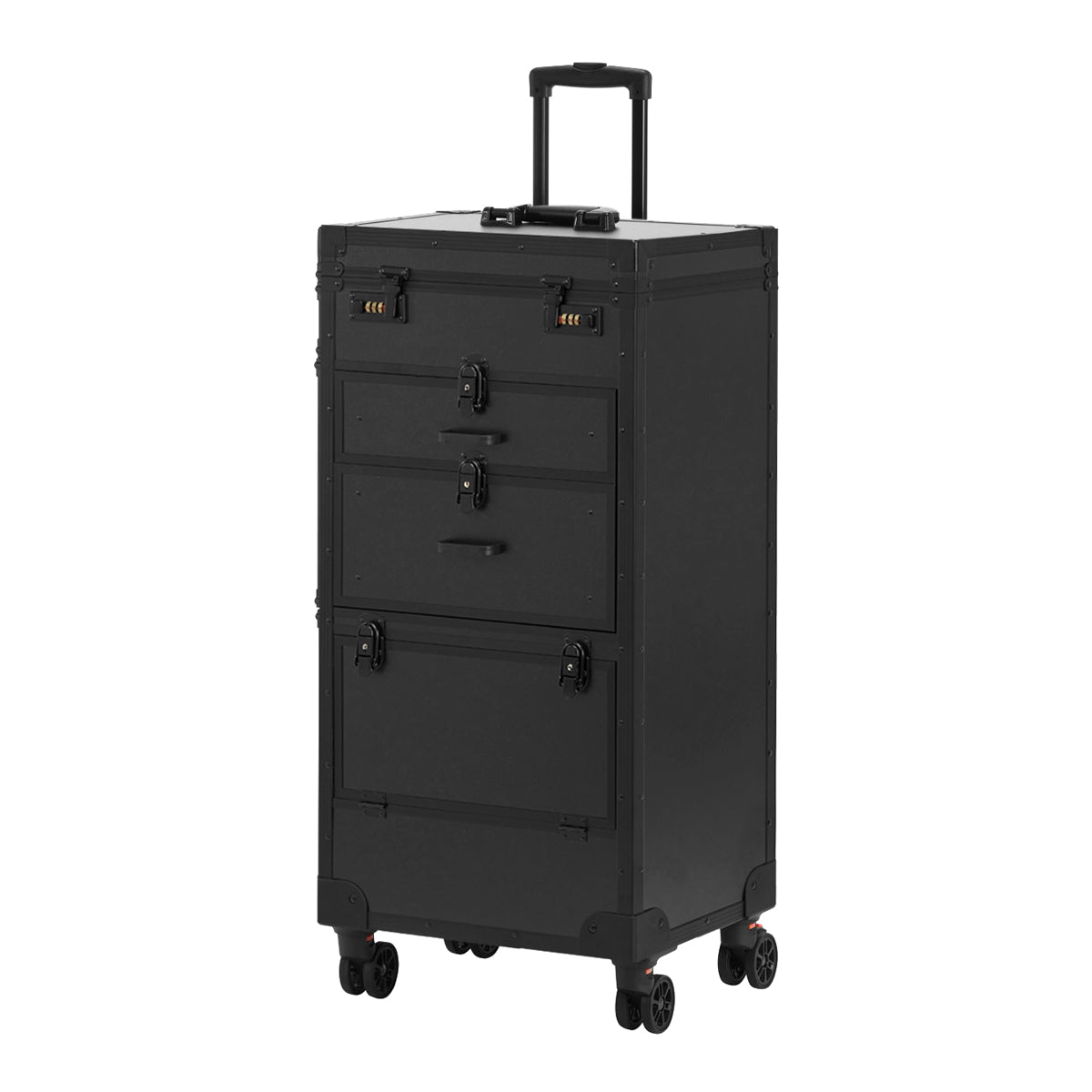 Gabbiano Mobile Hairdresser Trolley V21 Black - front view showing the storage and construction details
