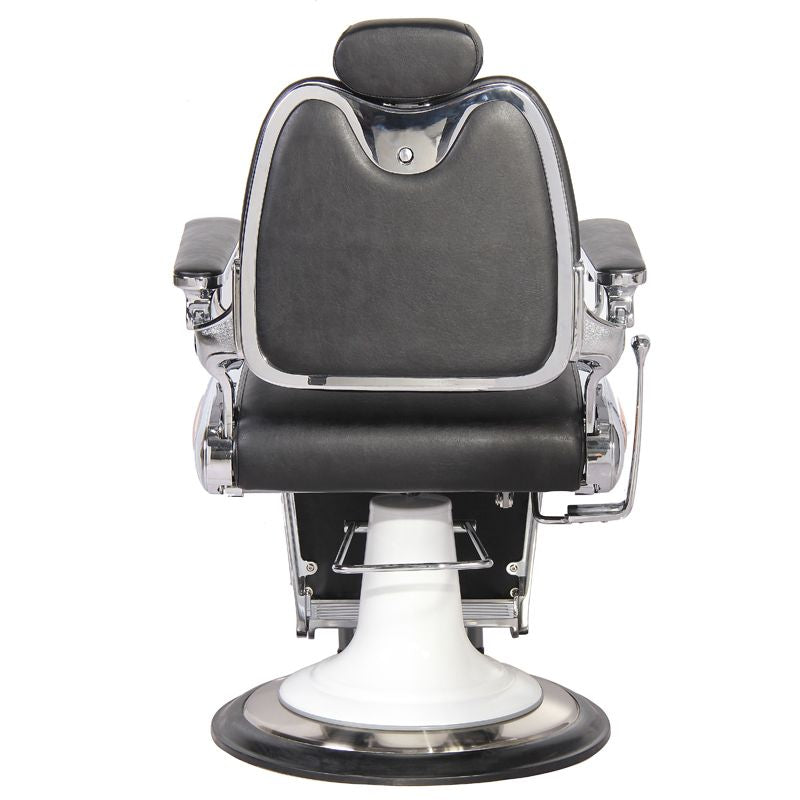 Gabbiano Moto Style Barber Chair Black - reclined side view with the footrest extended