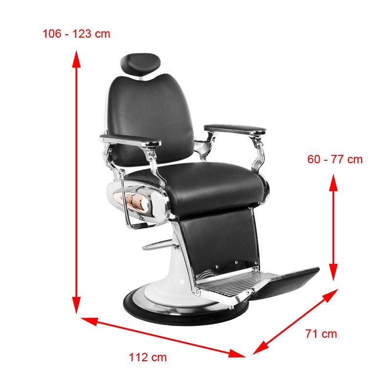 Gabbiano Moto Style Barber Chair Black - dimensions and measurements shown