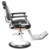 Gabbiano Moto Style Barber Chair Black - close-up of the upholstery, frame and footrest details