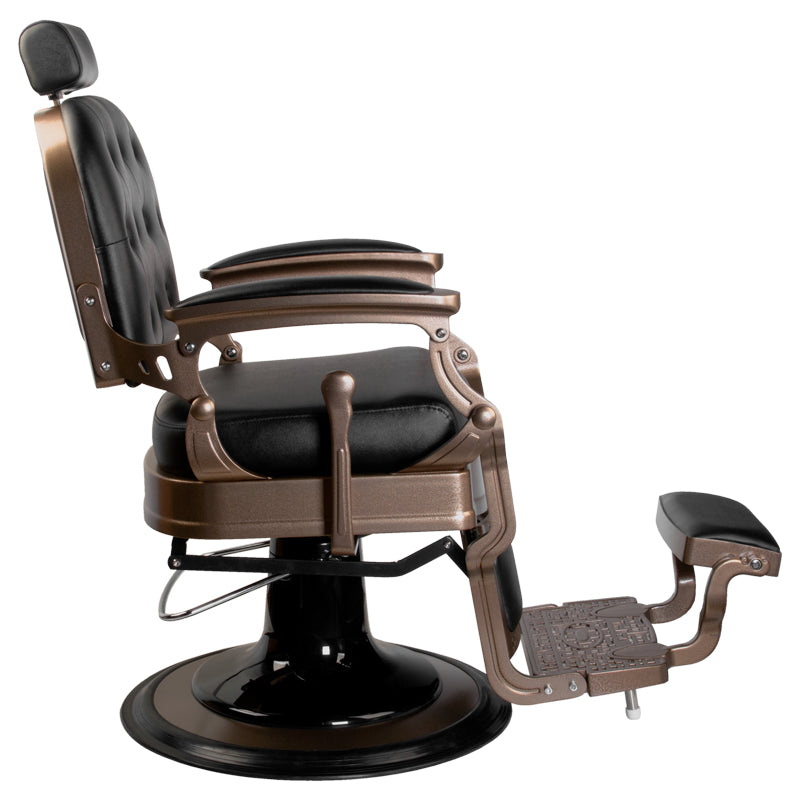 Gabbiano Old Ernesto Black Barber Chair - close-up of the upholstery, frame and footrest details
