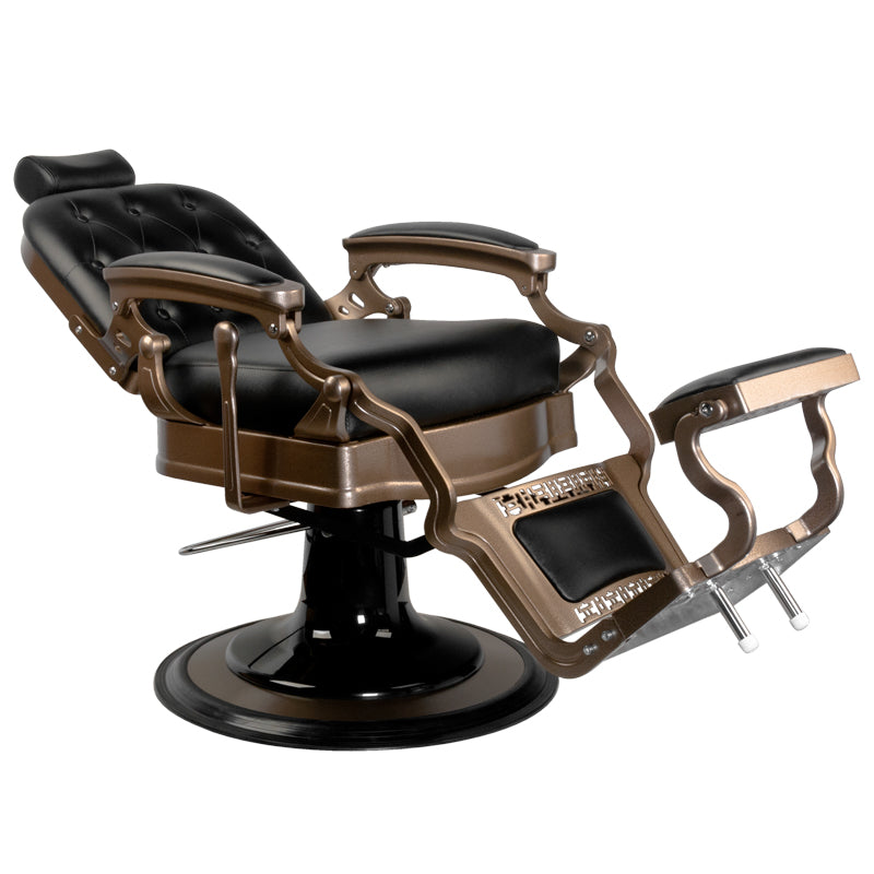 Gabbiano Old Ernesto Black Barber Chair - close-up of the upholstery, frame and footrest details
