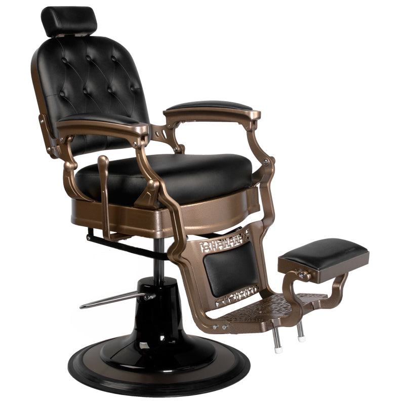 Gabbiano Old Ernesto Black Barber Chair - close-up of the upholstery, frame and footrest details