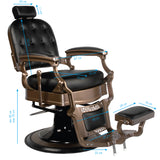 Gabbiano Old Ernesto Black Barber Chair - close-up of the upholstery, frame and footrest details