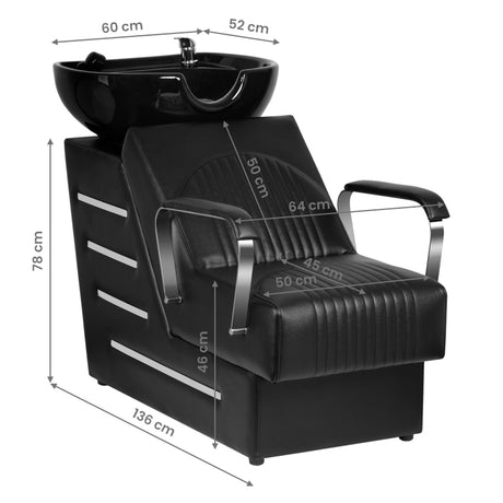 Gabbiano Orlean Hair Wash Unit Black - dimensions and measurements shown