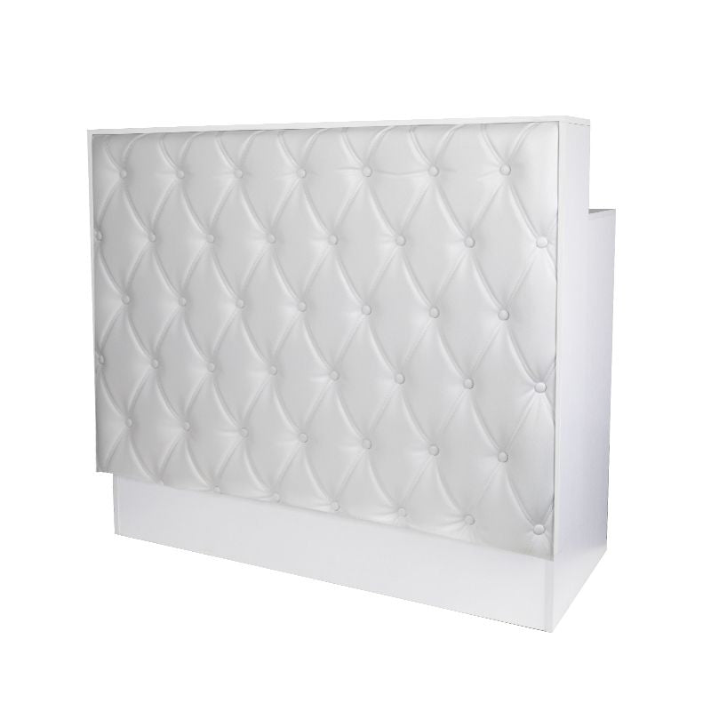 Gabbiano Pearl Reception Desk White - front view showing the storage and construction details