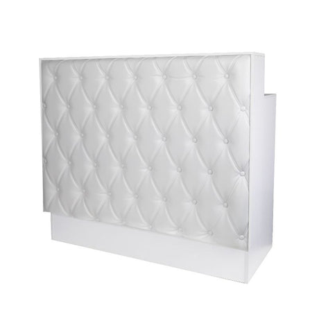 Gabbiano Pearl Reception Desk White - front view showing the storage and construction details