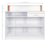 Gabbiano Pearl Reception Desk White - front view showing the storage and construction details