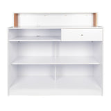 Gabbiano Pearl Reception Desk White - front view showing the storage and construction details