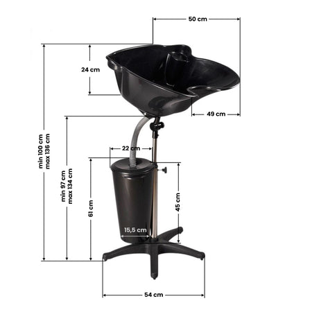 Gabbiano Portable Backwash Unit with 10 Litres Tank - dimensions and measurements shown