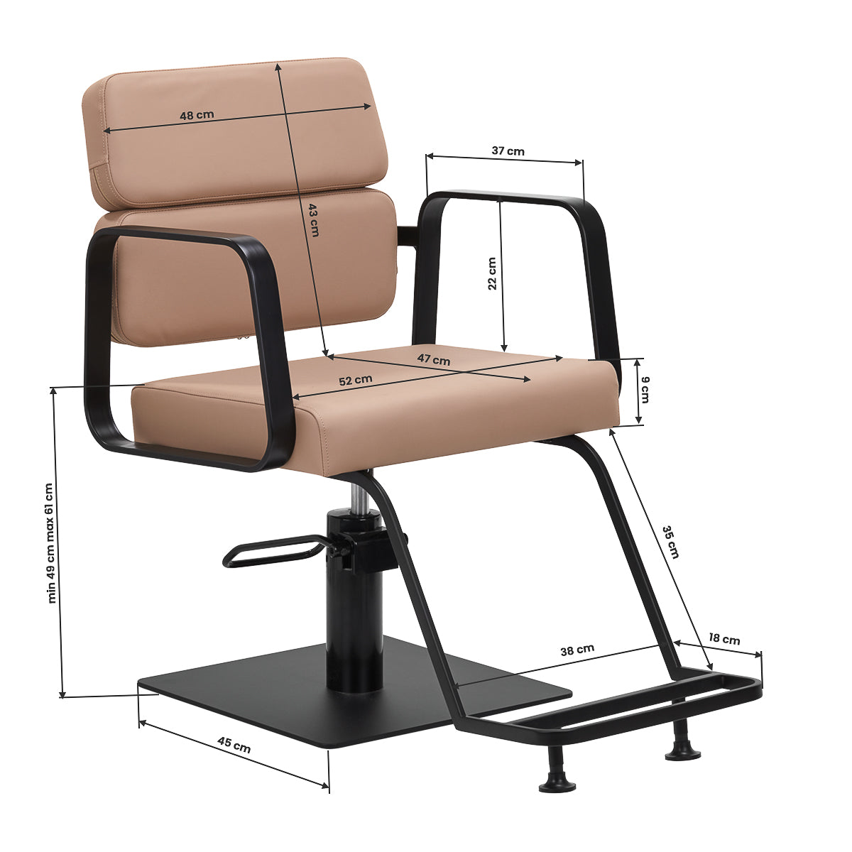 Gabbiano Porto-BM Hair Salon Styling Chair Black & Beige - close-up of the upholstery, frame and footrest details