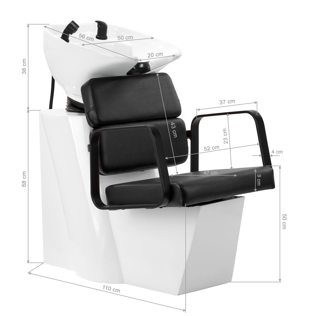 Gabbiano Porto-BM Hair Wash Unit Black - rear view showing the basin connections