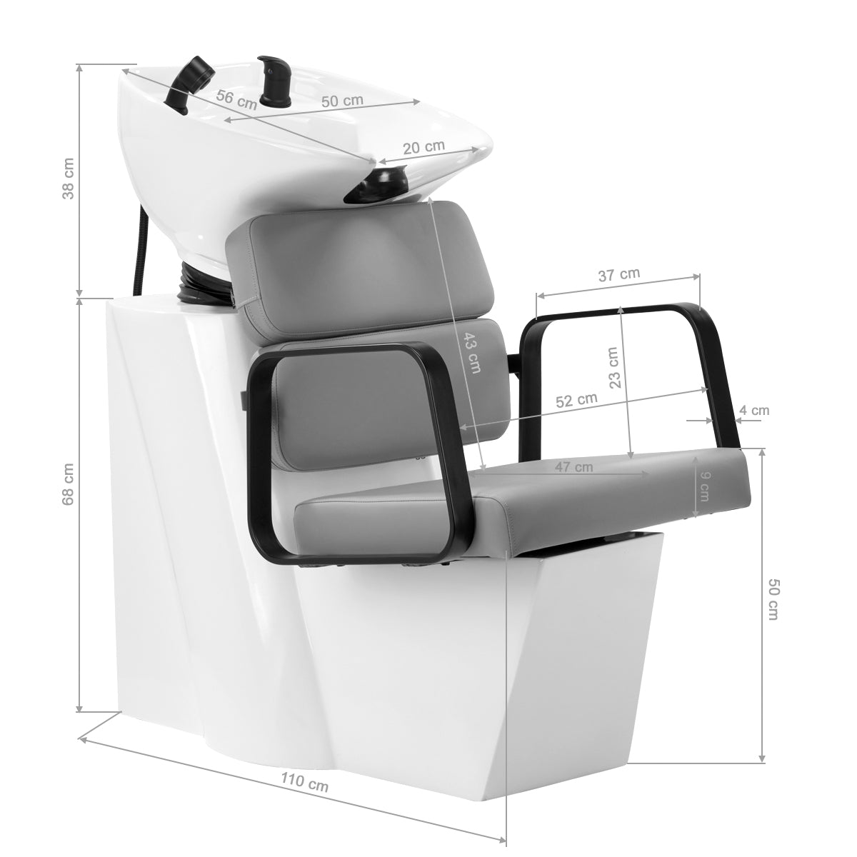 Gabbiano Porto-BM Hair Wash Unit Grey - rear view showing the basin connections