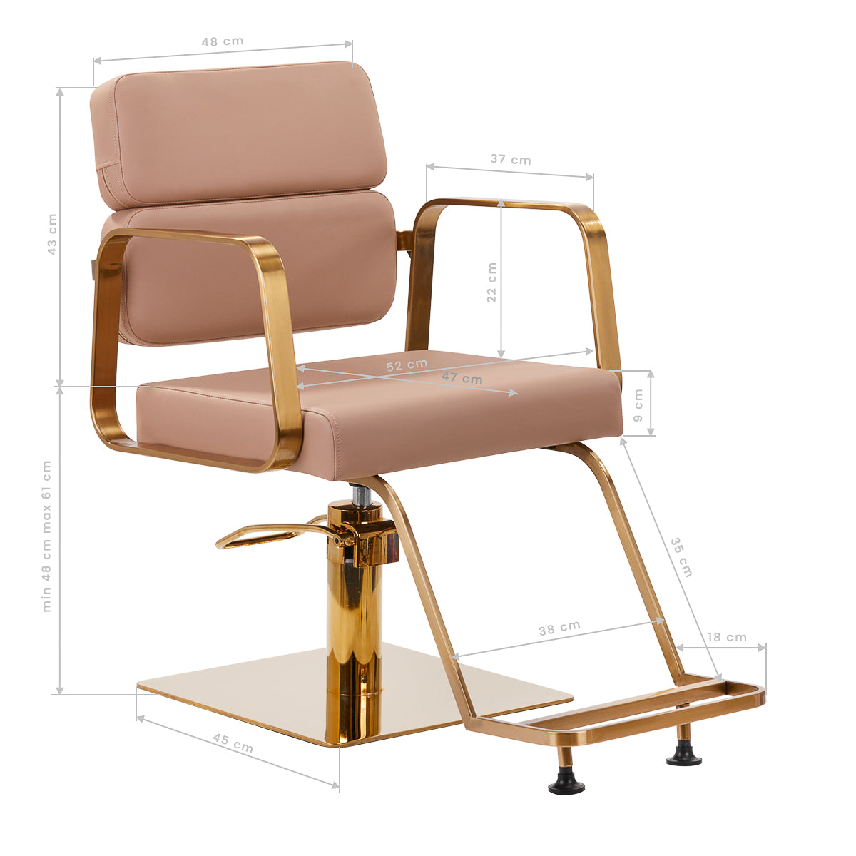 Gabbiano Porto-GM Hair Salon Styling Chair Beige - close-up of the upholstery, frame and footrest details