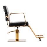 Gabbiano Porto-GM Hair Salon Styling Chair Black - close-up of the upholstery, frame and footrest details