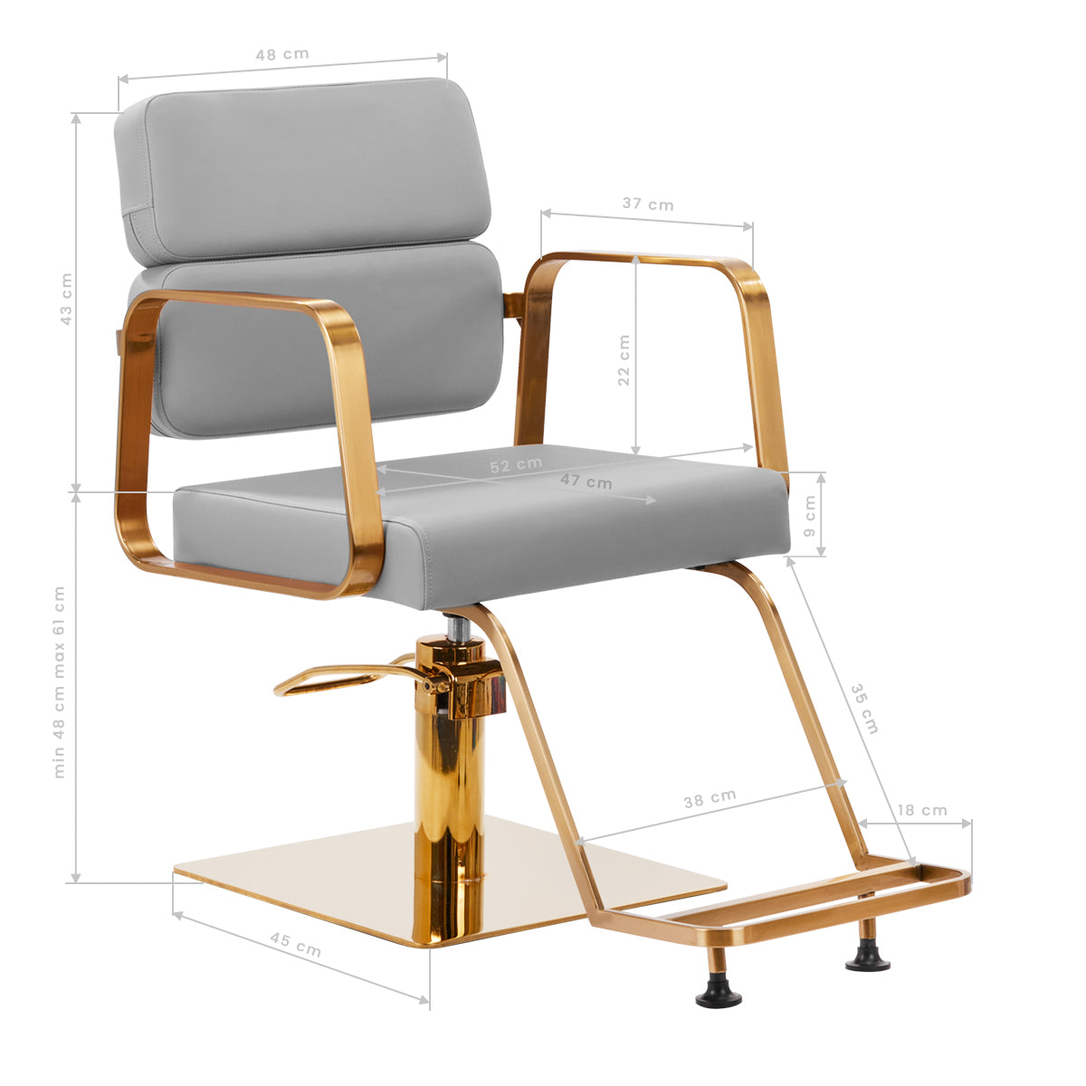 Gabbiano Porto-GM Hair Salon Styling Chair Grey - close-up of the upholstery, frame and footrest details