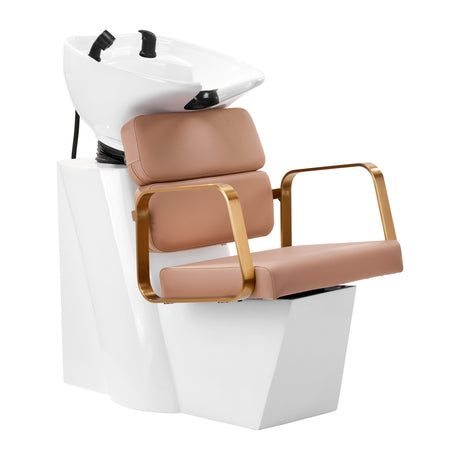 Gabbiano Porto-GM Hair Wash Unit Beige & Gold - full product view at an angle on a white background