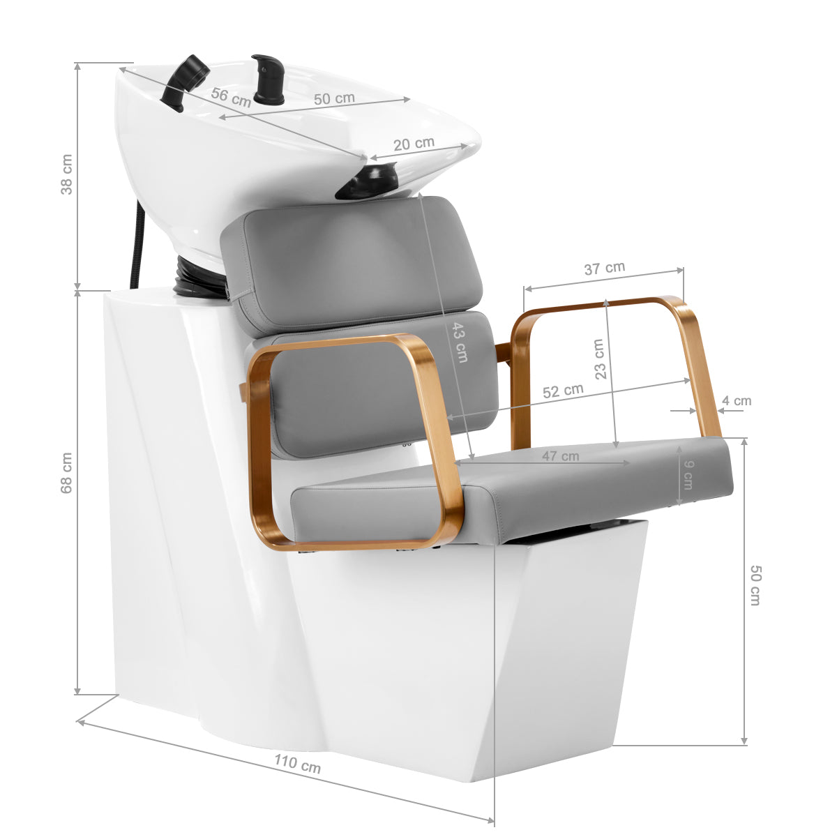 Gabbiano Porto-GM Hair Wash Unit Grey - dimensions and measurements shown