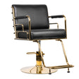 Gabbiano Prato Hairdressing Chair Gold & Black - angled front view on a white background