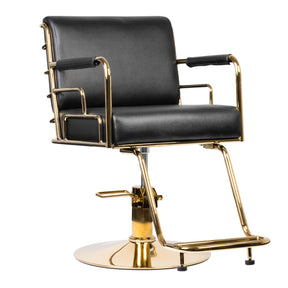 Gabbiano Prato Hairdressing Chair Gold & Black - angled front view on a white background