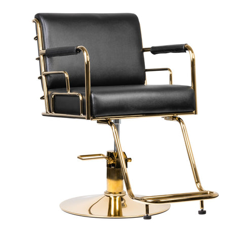 Gabbiano Prato Hairdressing Chair Gold & Black - angled front view on a white background