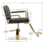 Gabbiano Prato Hairdressing Chair Gold & Black - dimensions and measurements shown