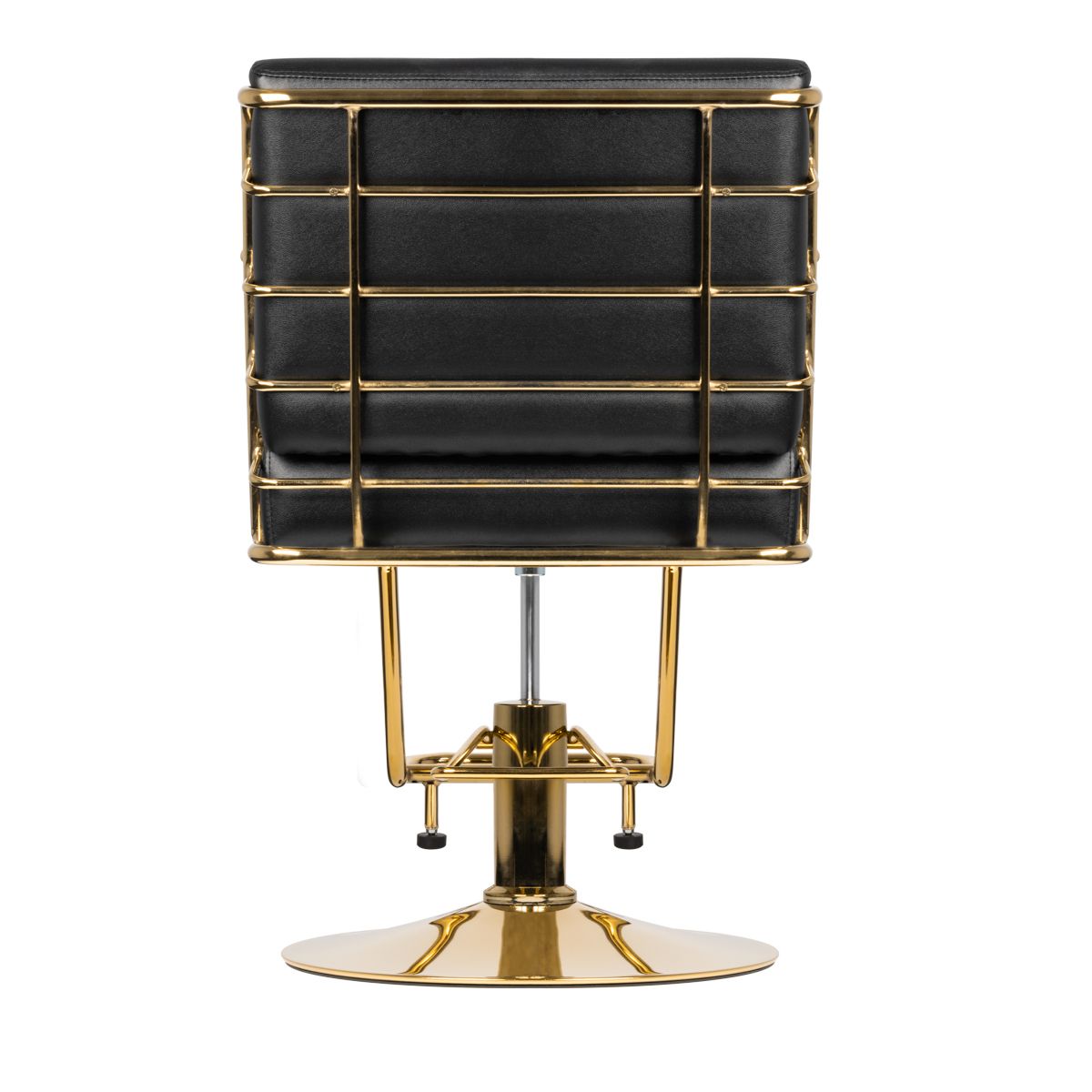 Gabbiano Prato Hairdressing Chair Gold & Black - close-up of the upholstery, frame and footrest details
