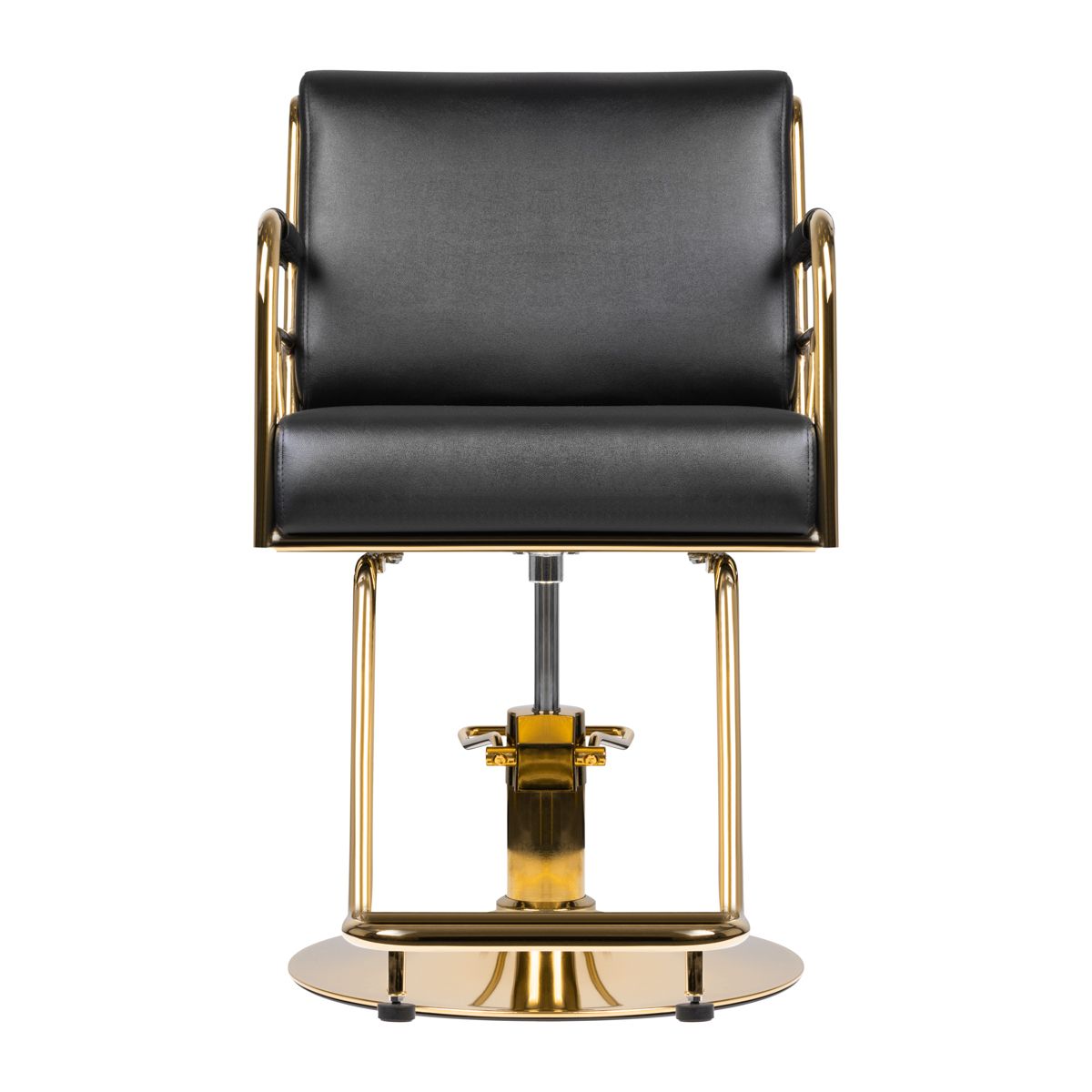 Gabbiano Prato Hairdressing Chair Gold & Black - close-up of the upholstery, frame and footrest details
