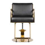Gabbiano Prato Hairdressing Chair Gold & Black - close-up of the upholstery, frame and footrest details