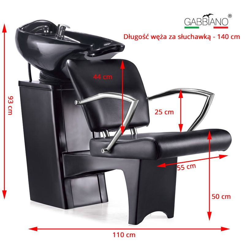 Gabbiano Q-2278 Hairdressing Backwash Unit Black - dimensions and measurements shown