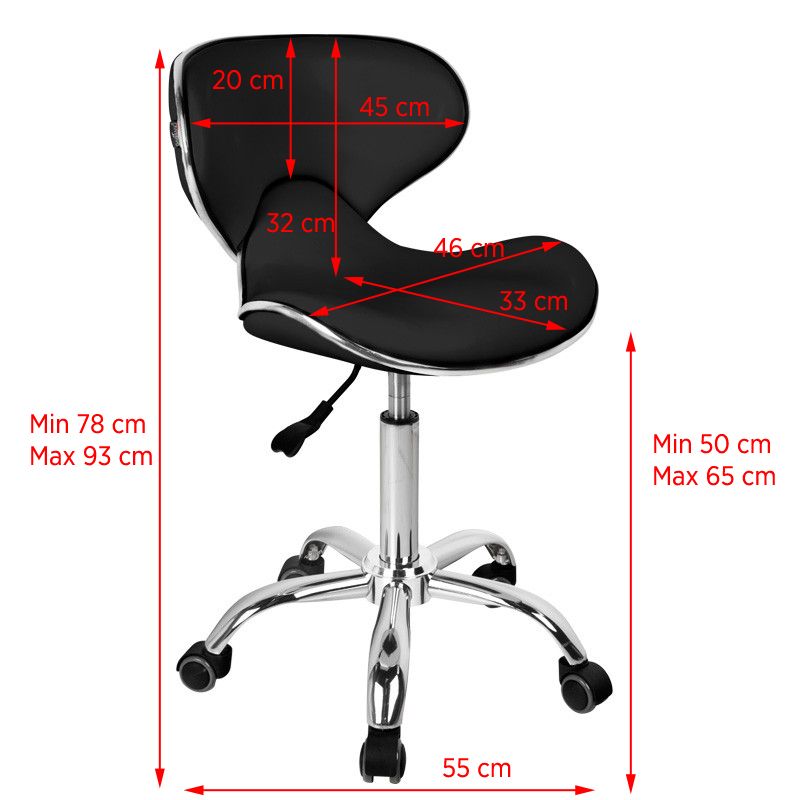 Gabbiano Q-4599 Beauty Chair Black - dimensions and measurements shown