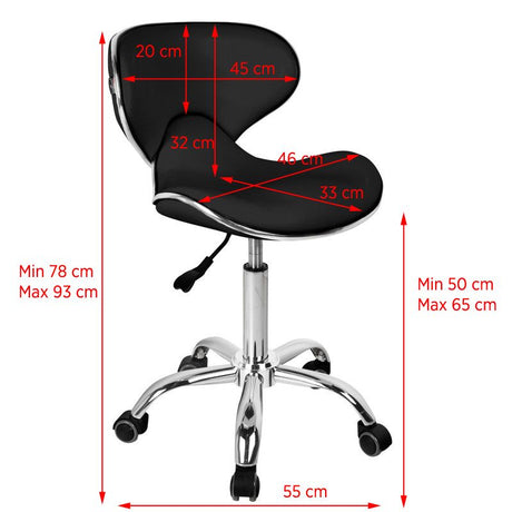 Gabbiano Q-4599 Beauty Chair Black - dimensions and measurements shown