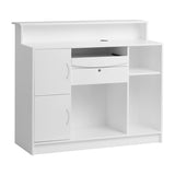 Gabbiano Reception Desk G26W White - front view showing the storage and construction details