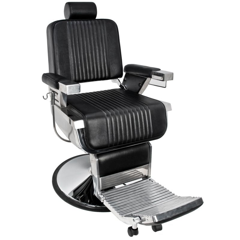 Gabbiano Royal Barber Chair Black - angled front view on a white background