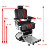 Gabbiano Royal Barber Chair Black - dimensions and measurements shown