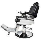 Gabbiano Royal Barber Chair Black - close-up of the upholstery, frame and footrest details