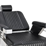 Gabbiano Royal Barber Chair Black - close-up of the upholstery, frame and footrest details