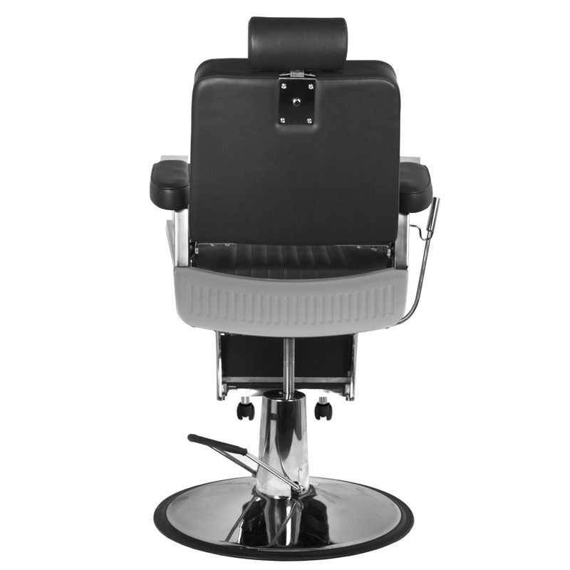 Gabbiano Royal Barber Chair Black - close-up of the upholstery, frame and footrest details