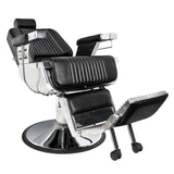 Gabbiano Royal Barber Chair Black - close-up of the upholstery, frame and footrest details