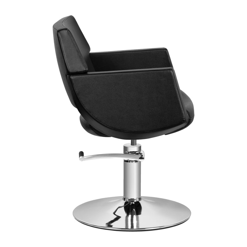 Gabbiano Santiago Hairdressing Chair Black - close-up of the upholstery, frame and footrest details