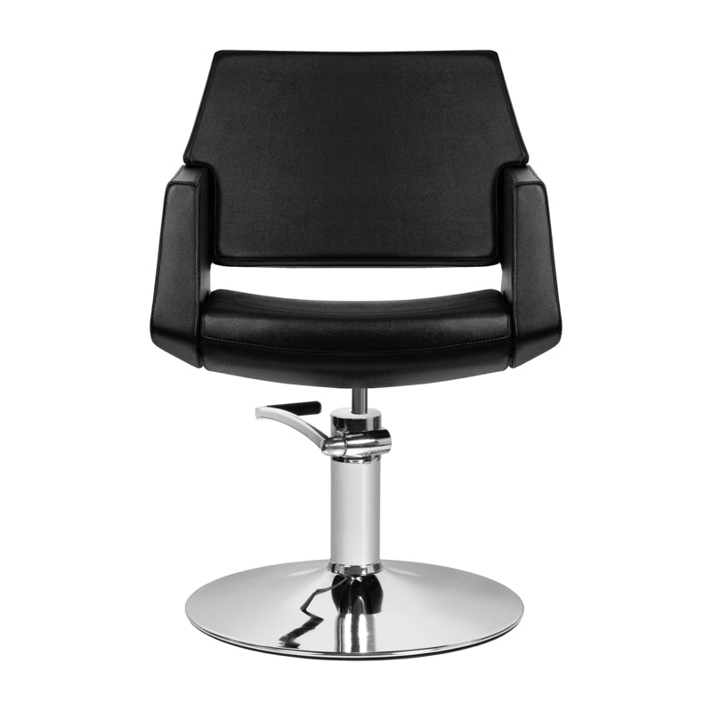 Gabbiano Santiago Hairdressing Chair Black - close-up of the upholstery, frame and footrest details