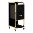 Gabbiano Solo Hairdressing Trolley Gold & Black - front view showing the storage and construction details