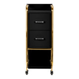 Gabbiano Solo Hairdressing Trolley Gold & Black - front view showing the storage and construction details