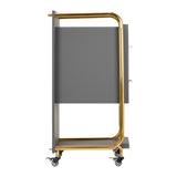 Gabbiano Solo Hairdressing Trolley Gold & Grey - front view showing the storage and construction details
