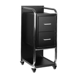 Gabbiano Solo Hairdressing Trolley Silver & Black - front view showing the storage and construction details
