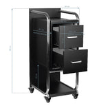 Gabbiano Solo Hairdressing Trolley Silver & Black - front view showing the storage and construction details