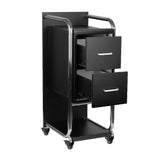 Gabbiano Solo Hairdressing Trolley Silver & Black - front view showing the storage and construction details