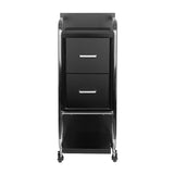 Gabbiano Solo Hairdressing Trolley Silver & Black - front view showing the storage and construction details