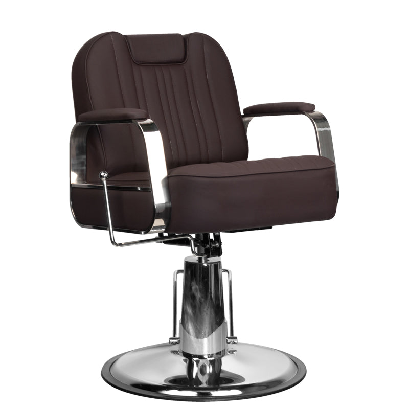 Gabbiano Stern Stylish Barber Chair Brown - angled front view on a white background